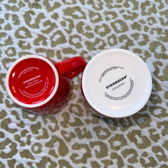 Starbucks Red Holiday Mug Set Small & Tall Christmas RED WHT GLD Holly Berries - Picture 8 of 11